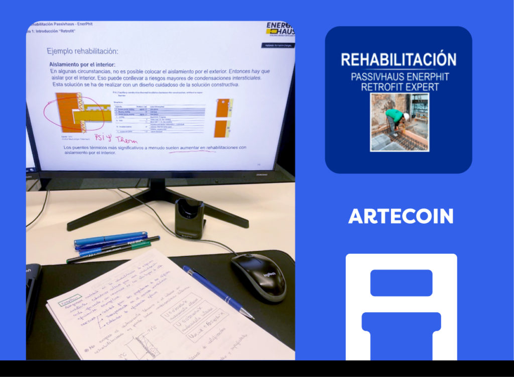 Imagen de un monitor de ordenador en la que se muestra una parte del curso de rehabilitación Passivhaus